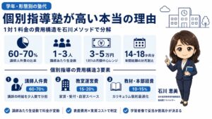 個別指導塾が高い本当の理由を1対1料金の費用構造から解剖するインフォグラフィック｜表面費用×実質コストの判断軸をFP石川 恵美が解説
