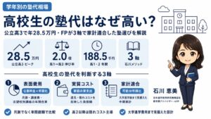 高校生の塾代はなぜ高い？月平均と個別指導の料金相場を石川メソッド3軸で判定する解説のインフォグラフィック｜教育費アドバイザーの石川 恵美が解説